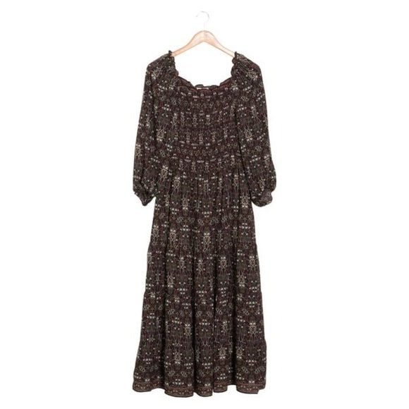 MAX STUDIO Womens Dress Midi Smocked Bodice Crepe Black Wine Size Medium NWT - Picture 3 of 3